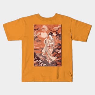 Geisha in Garden - Japanese Artwork T-Shirt Kids T-Shirt
